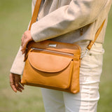 'JEAN' Light Tan Real Soft Pebble Grain Leather Crossbody Bag