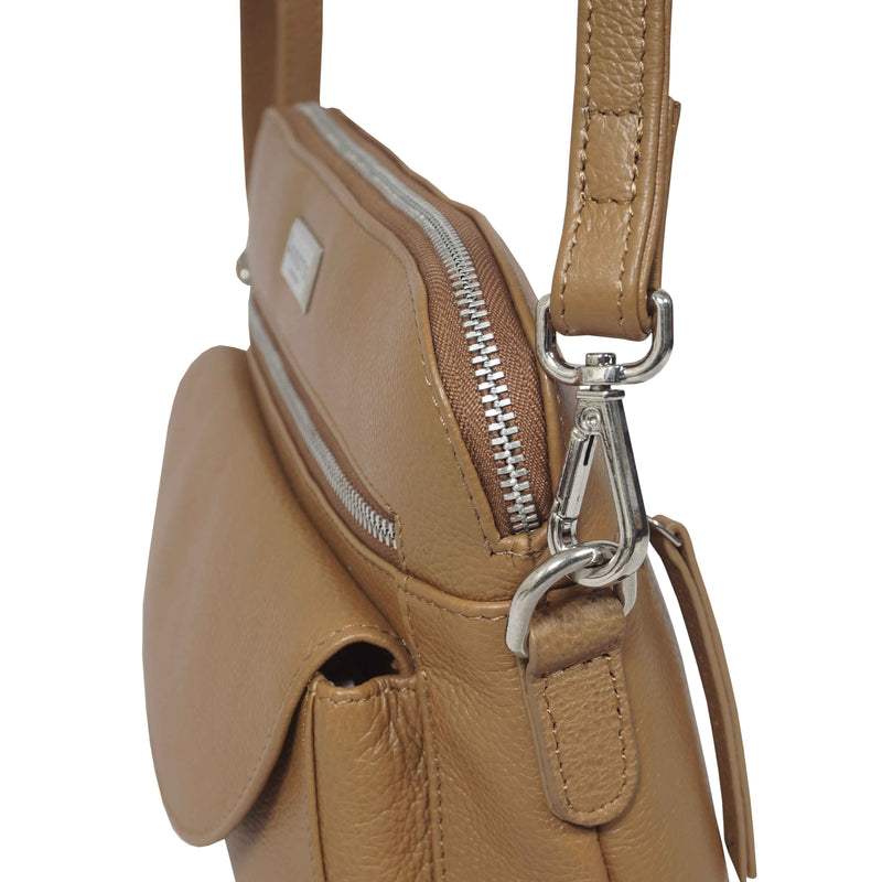 'JEAN' Light Tan Real Soft Pebble Grain Leather Crossbody Bag