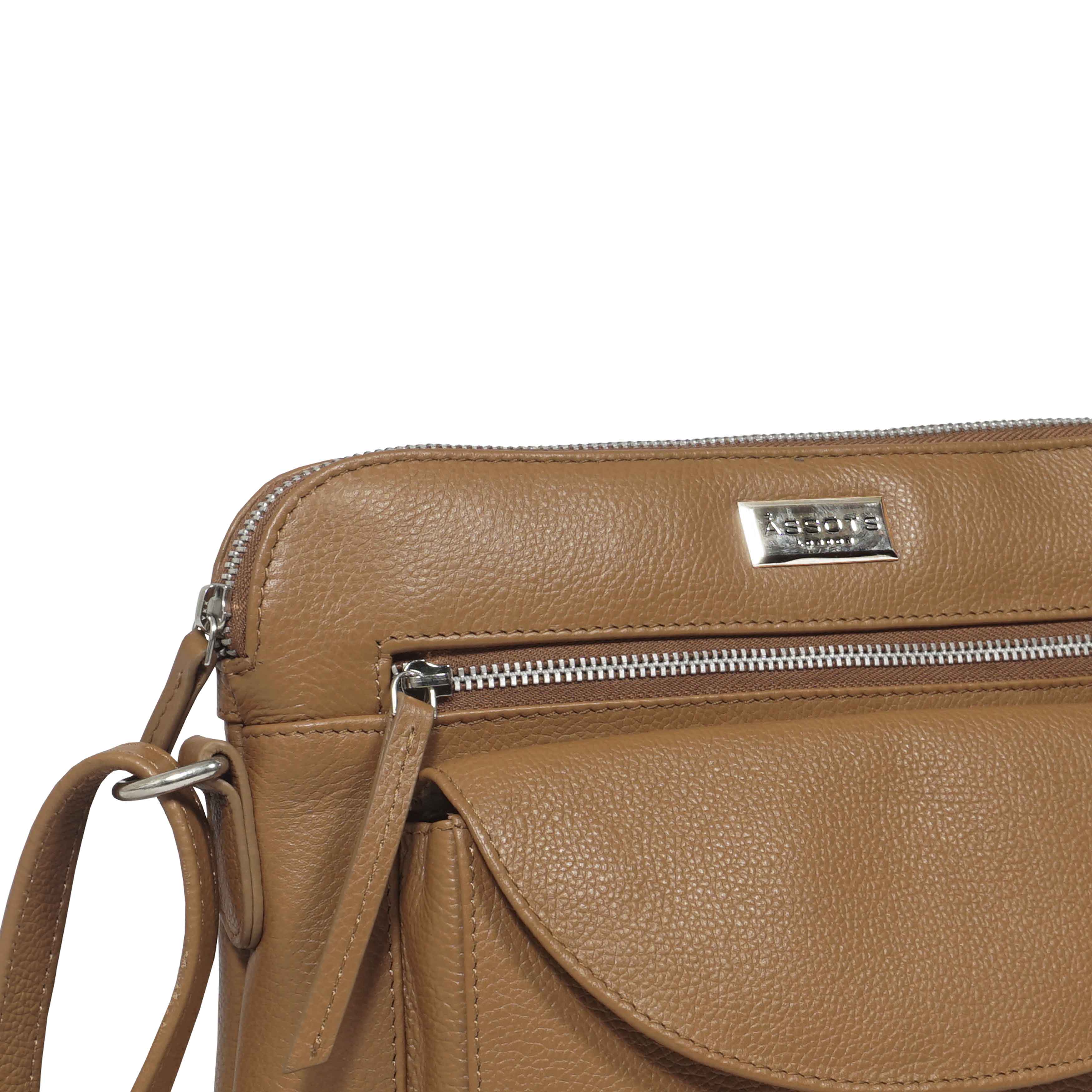 'JEAN' Light Tan Real Soft Pebble Grain Leather Crossbody Bag