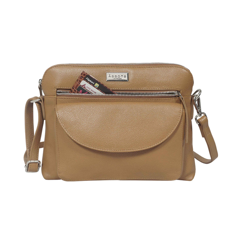 'JEAN' Light Tan Real Soft Pebble Grain Leather Crossbody Bag