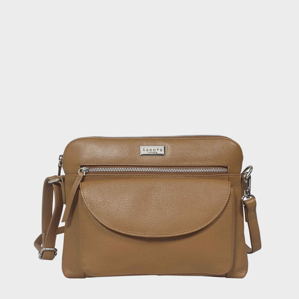 'JEAN' Light Tan Real Soft Pebble Grain Leather Crossbody Bag
