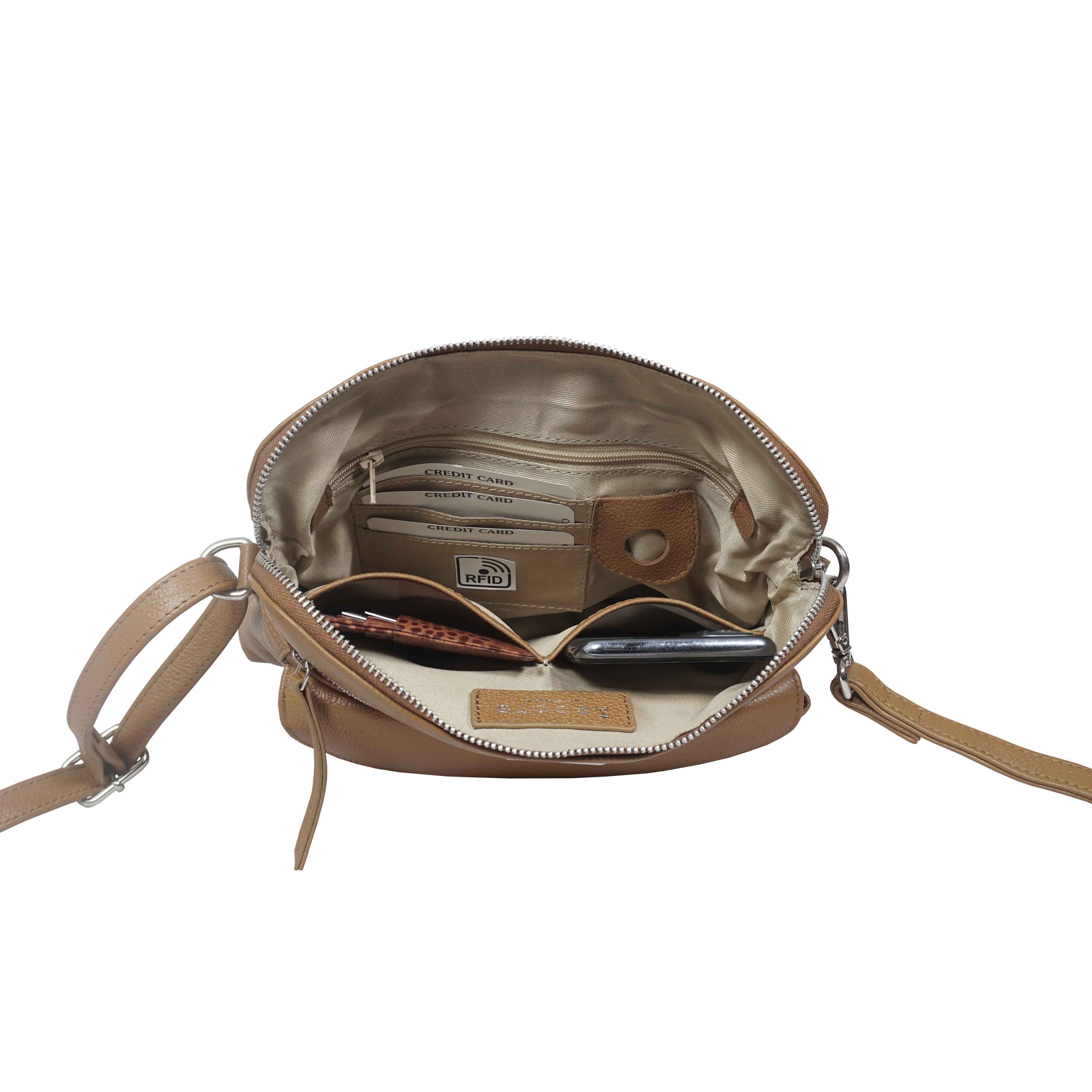 'JEAN' Light Tan Real Soft Pebble Grain Leather Crossbody Bag