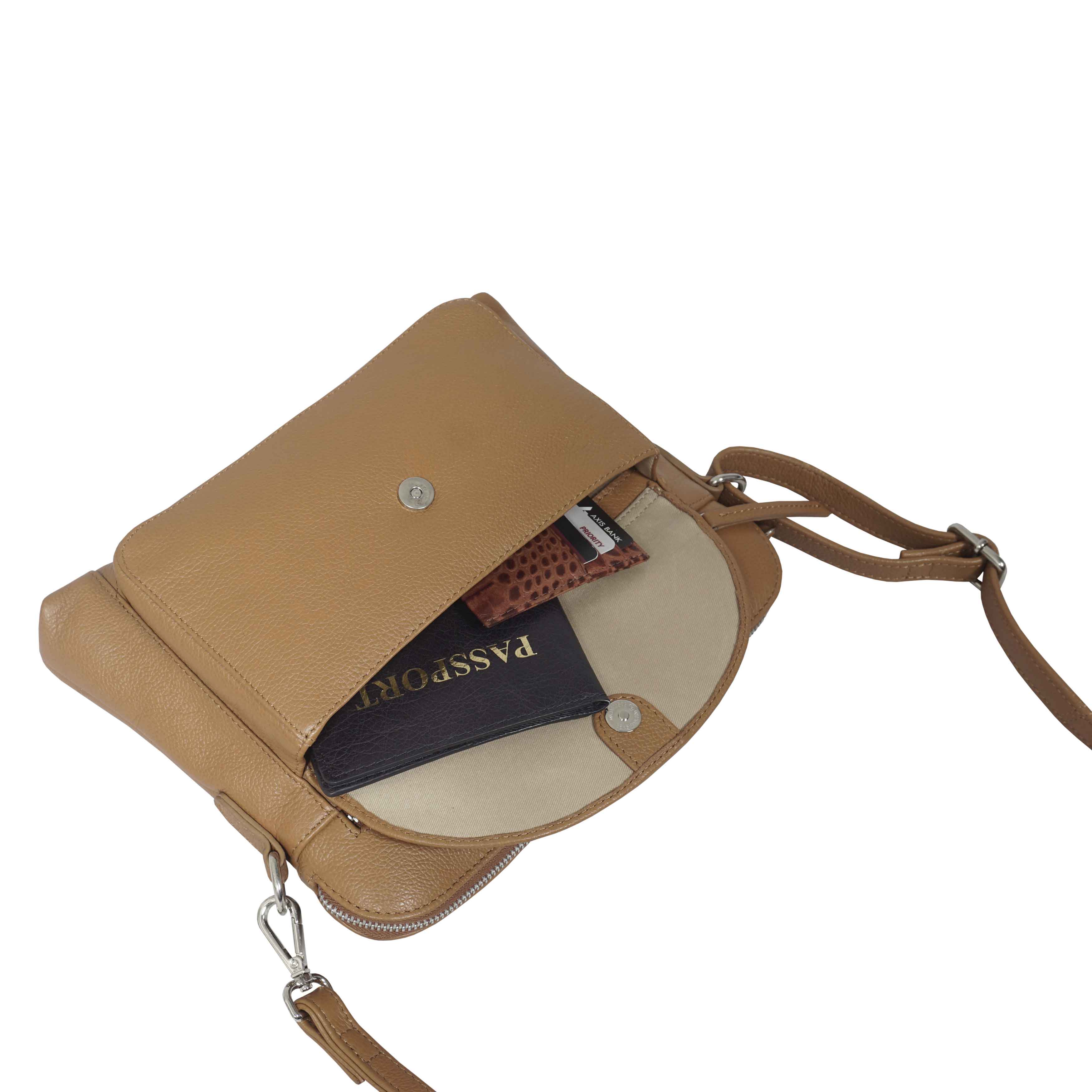 'JEAN' Light Tan Real Soft Pebble Grain Leather Crossbody Bag