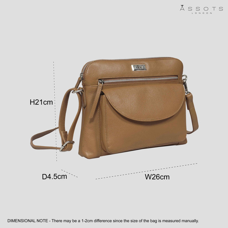 'JEAN' Light Tan Real Soft Pebble Grain Leather Crossbody Bag