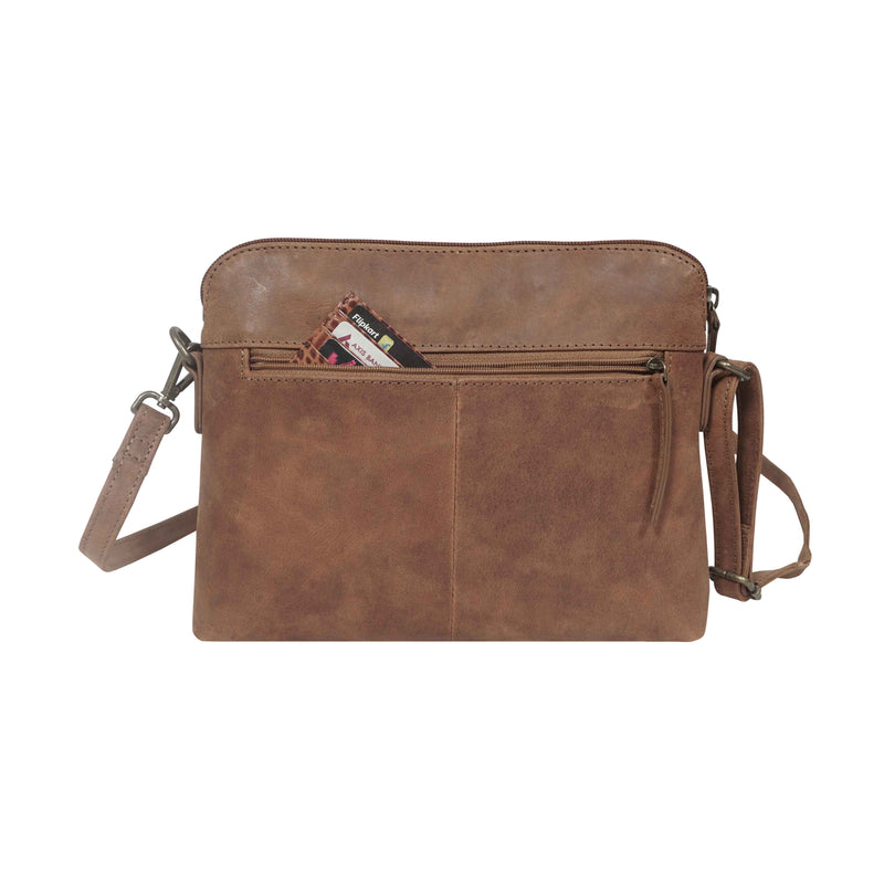 JEAN' Tan Distressed Real Leather Crossbody Bag