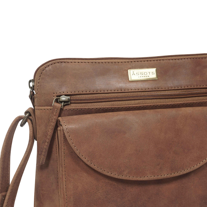 JEAN' Tan Distressed Real Leather Crossbody Bag