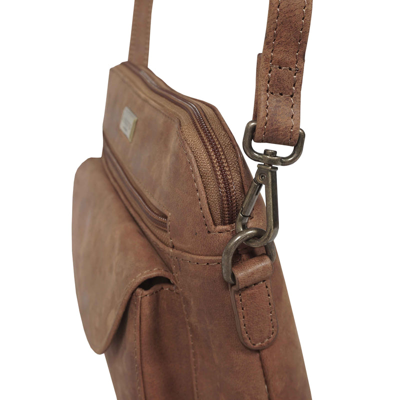 JEAN' Tan Distressed Real Leather Crossbody Bag