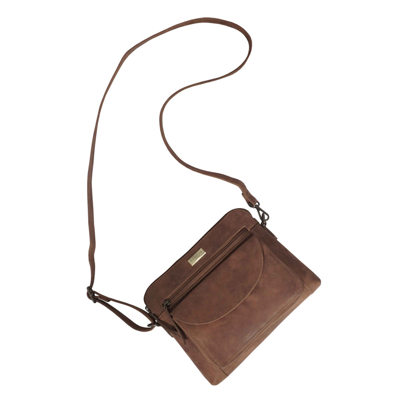 JEAN' Tan Distressed Real Leather Crossbody Bag