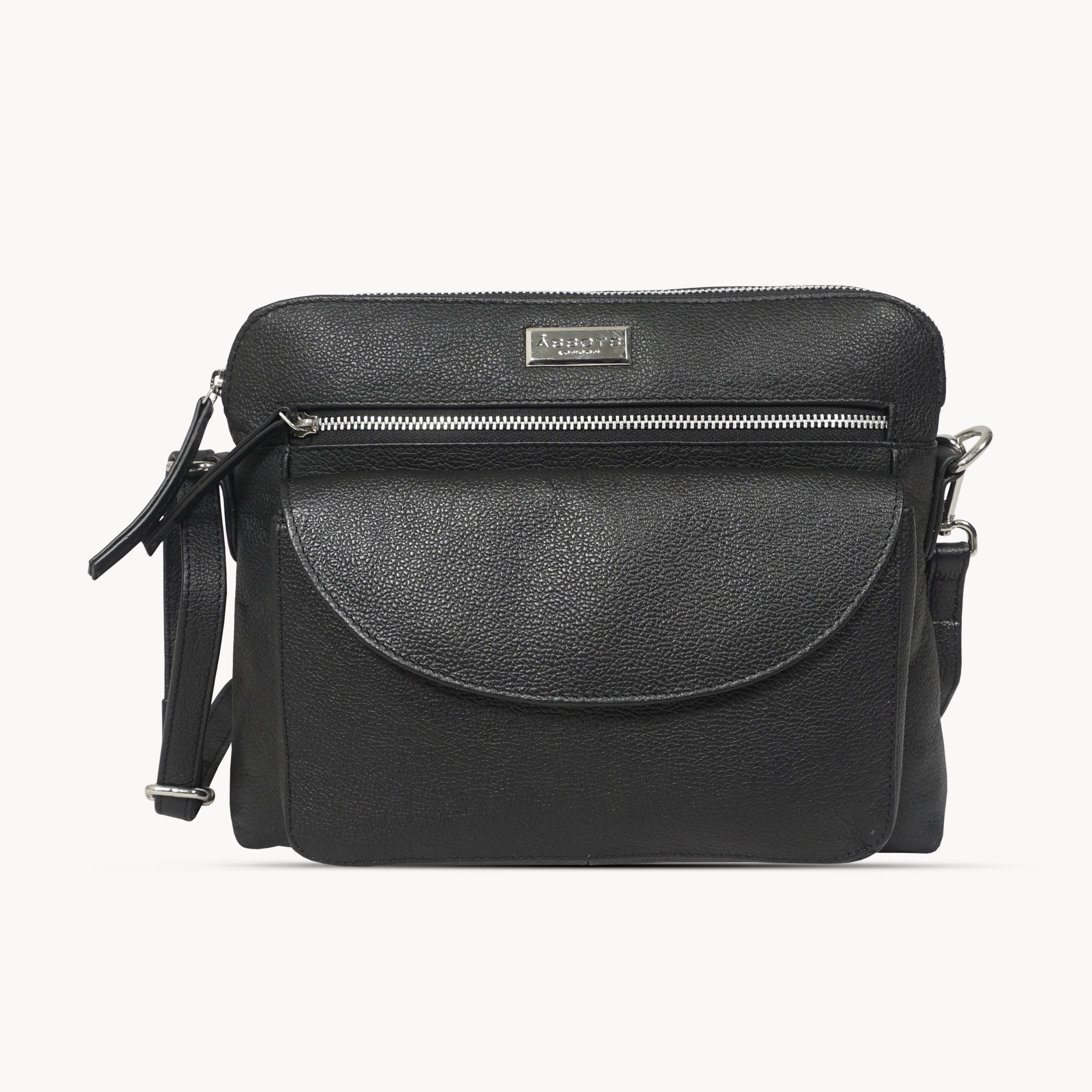 'JEAN' Black Real Soft Pebble Grain Leather Crossbody Bag