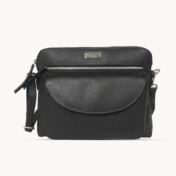 'JEAN' Black Real Soft Pebble Grain Leather Crossbody Bag
