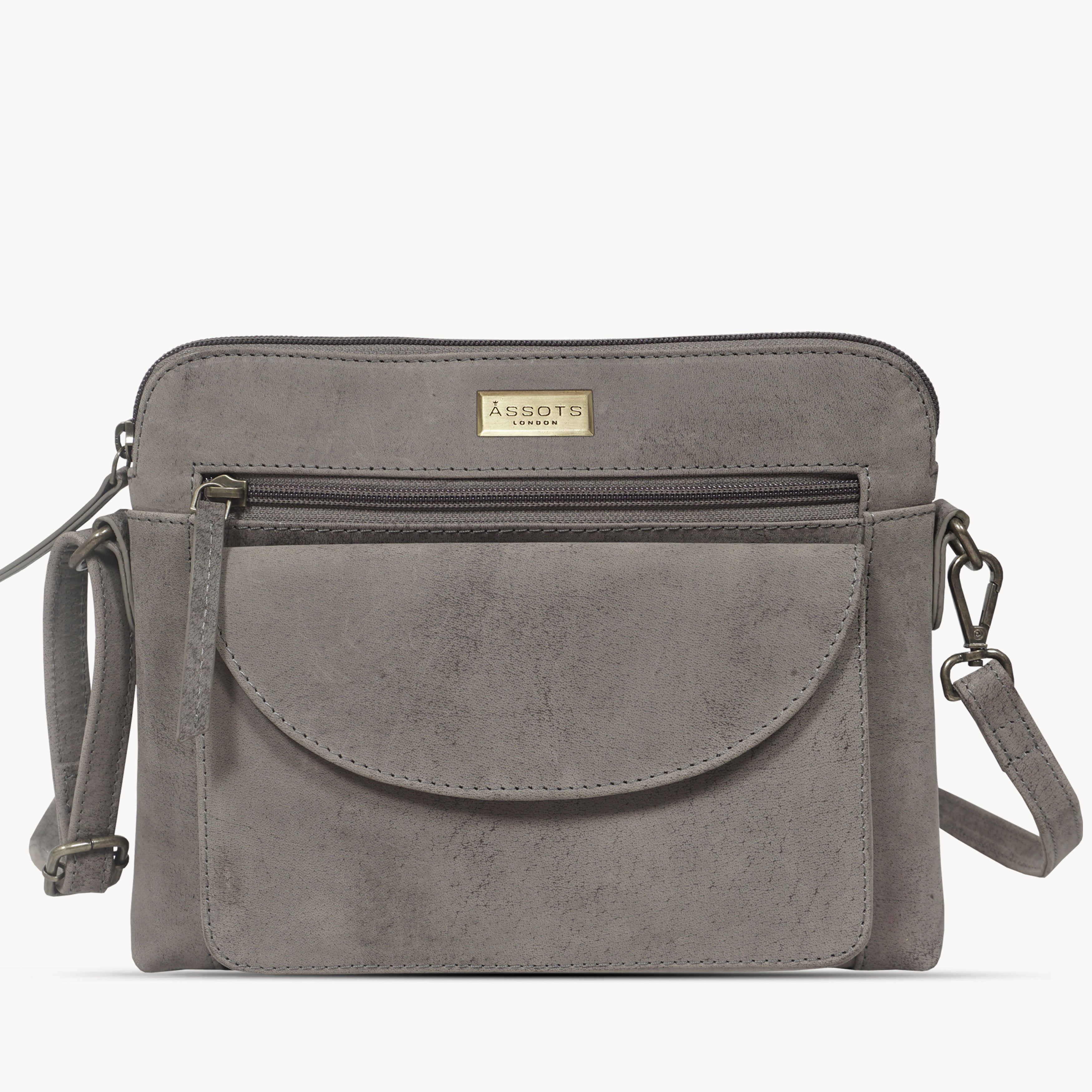 'JEAN' Grey Distressed Real Leather Crossbody Bag