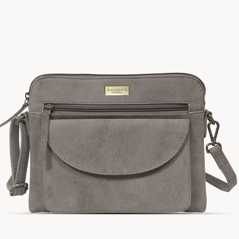 'JEAN' Grey Distressed Real Leather Crossbody Bag