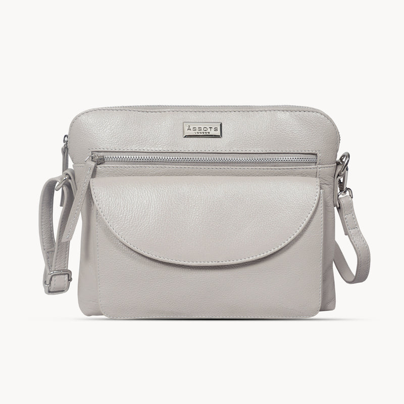 'JEAN' Light Ice Grey Real Soft Pebble Grain Leather Crossbody Bag