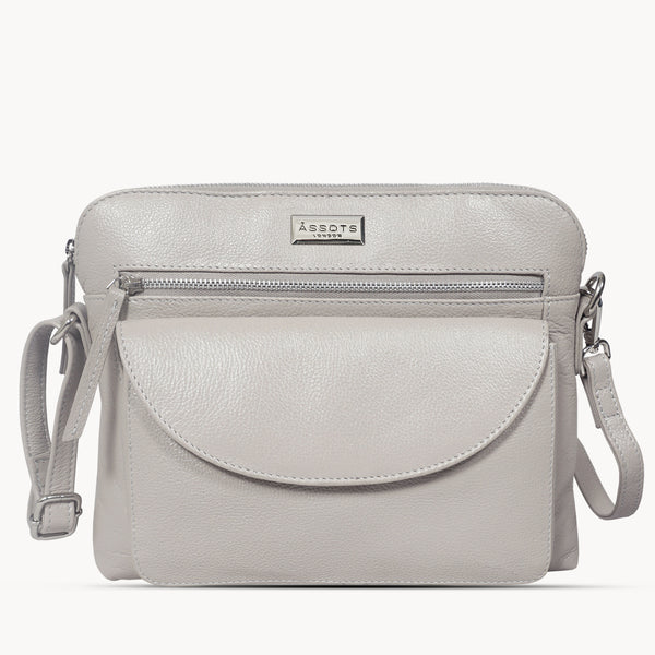 'JEAN' Light Ice Grey Real Soft Pebble Grain Leather Crossbody Bag
