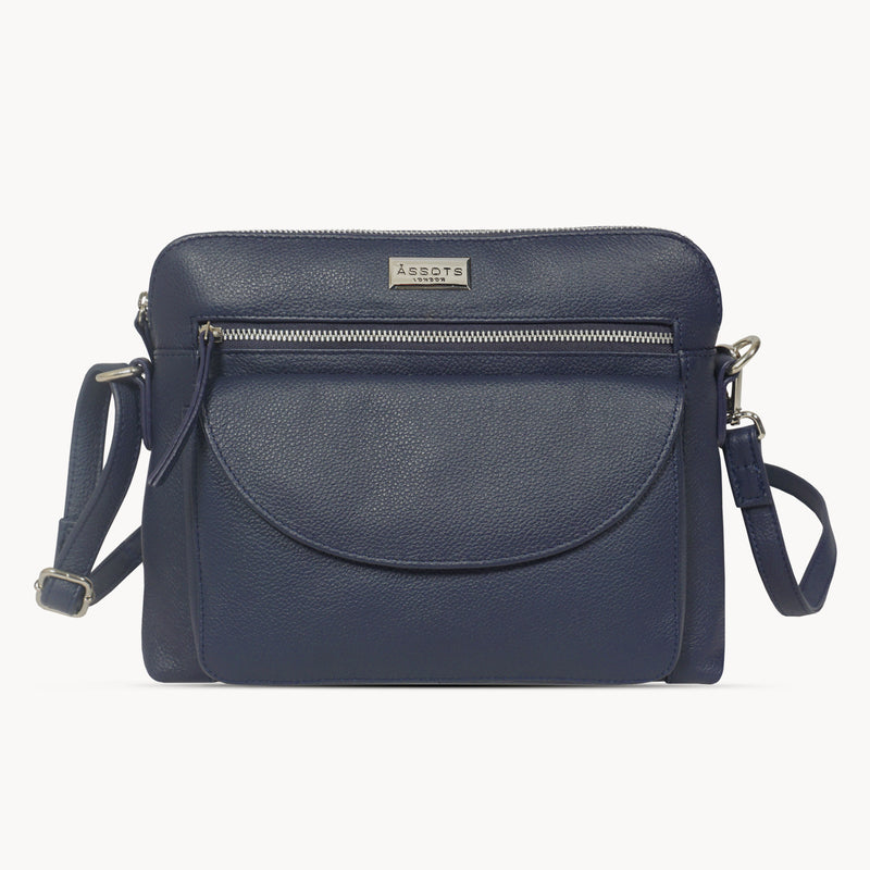 'JEAN' Navy Real Soft Pebble Grain Leather Crossbody Bag