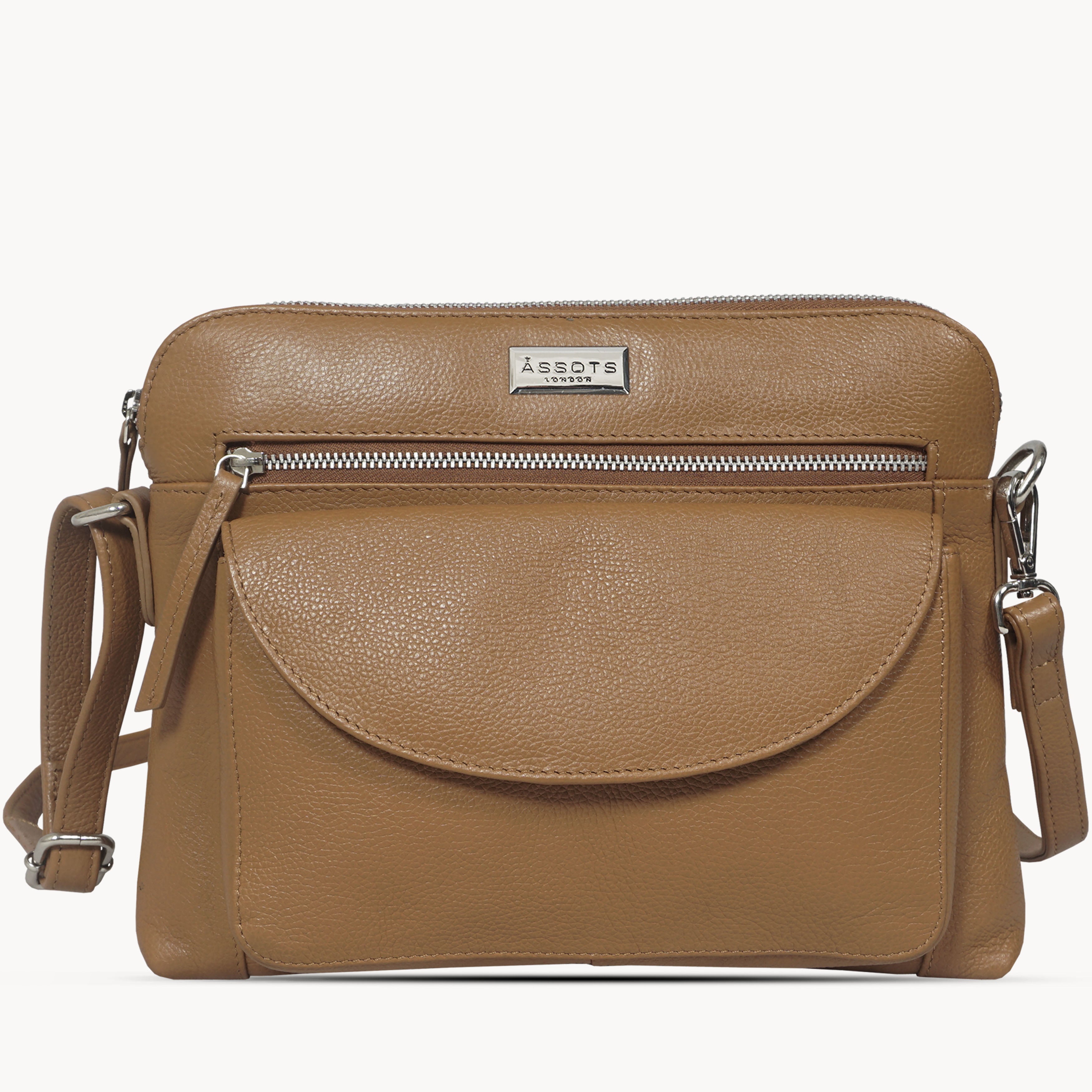'JEAN' Light Tan Real Soft Pebble Grain Leather Crossbody Bag