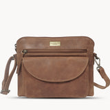 JEAN' Tan Distressed Real Leather Crossbody Bag