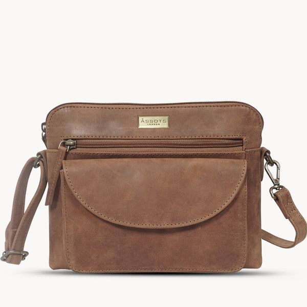 JEAN' Tan Distressed Real Leather Crossbody Bag