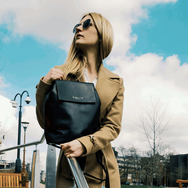 'JERMYN' Classic Black Full Grain Leather Flap-over Backpack