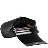 'JERMYN' Classic Black Full Grain Leather Flap-over Backpack