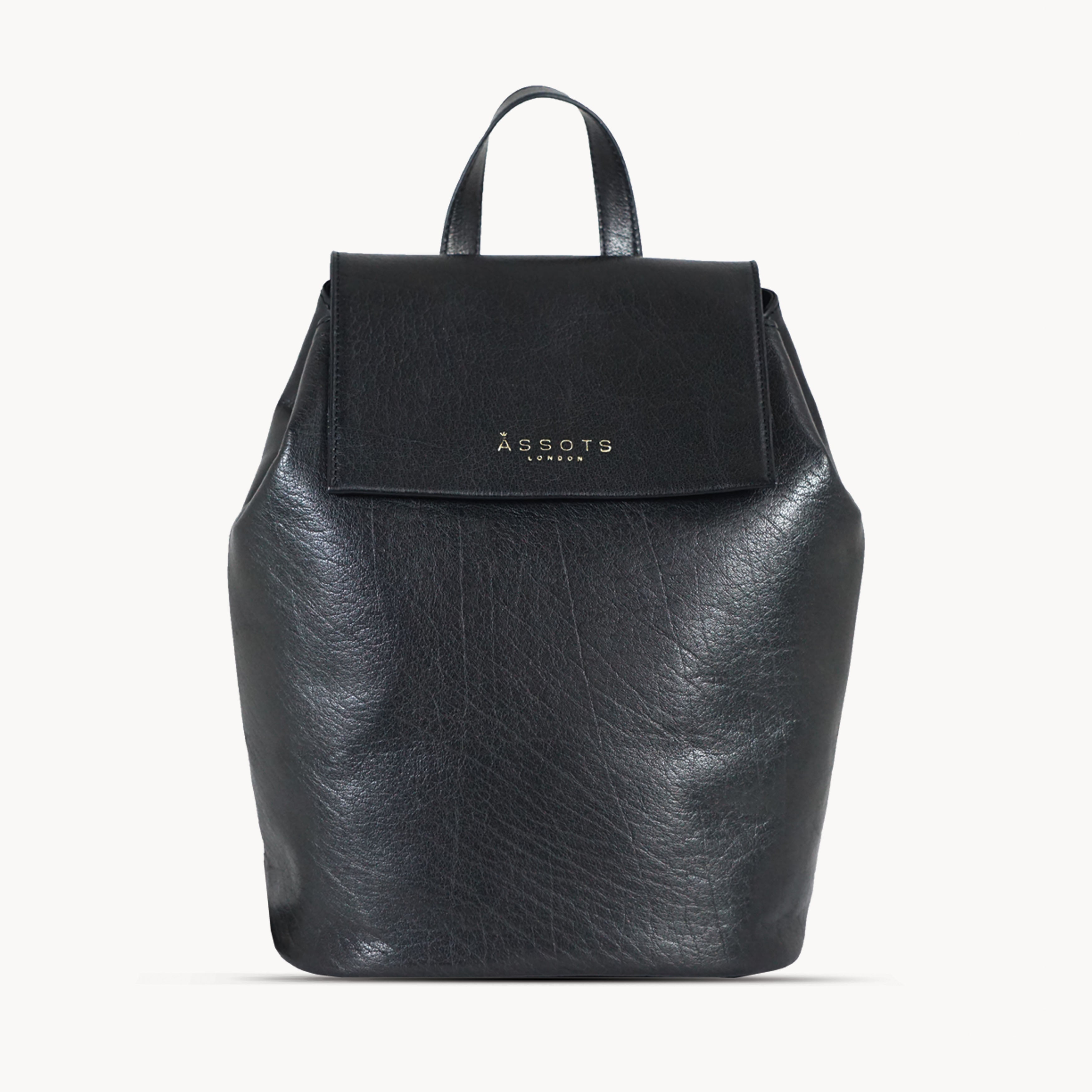'JERMYN' Classic Black Full Grain Leather Flap-over Backpack