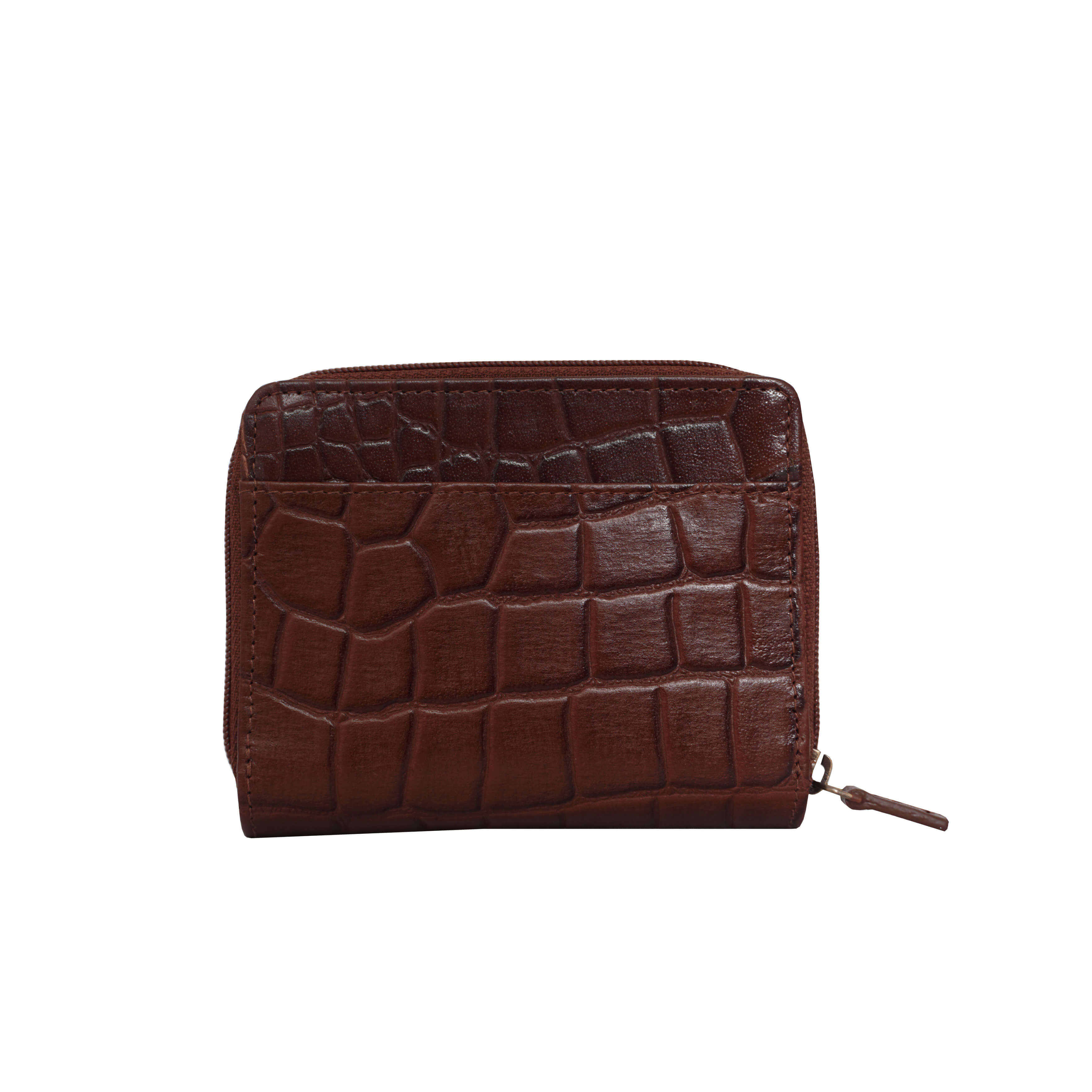 'JOLLY' Brown Croc Real Leather Designer Zip-Top Wallet