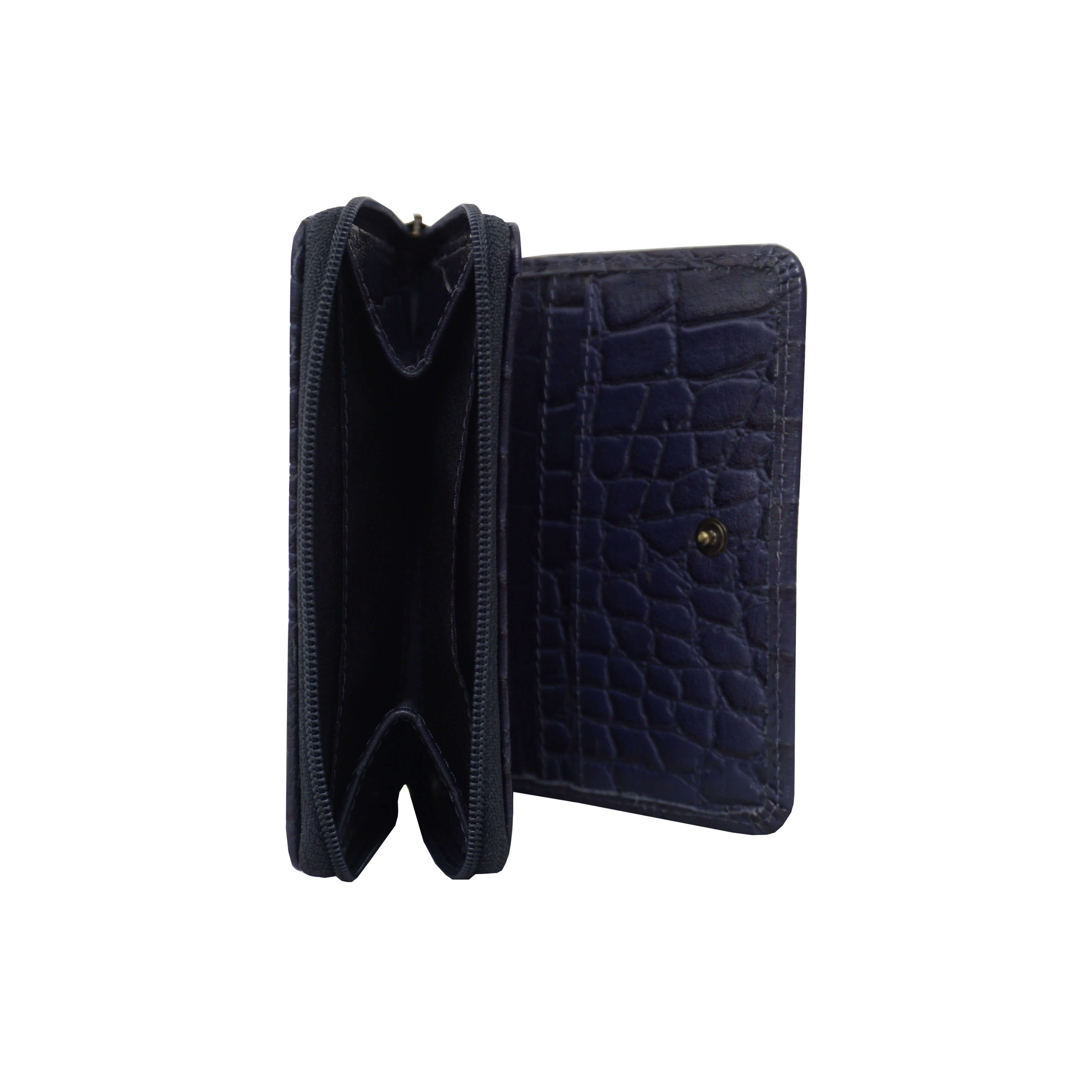 'JOLLY' Navy Croc Real Leather Designer Zip-Top Wallet