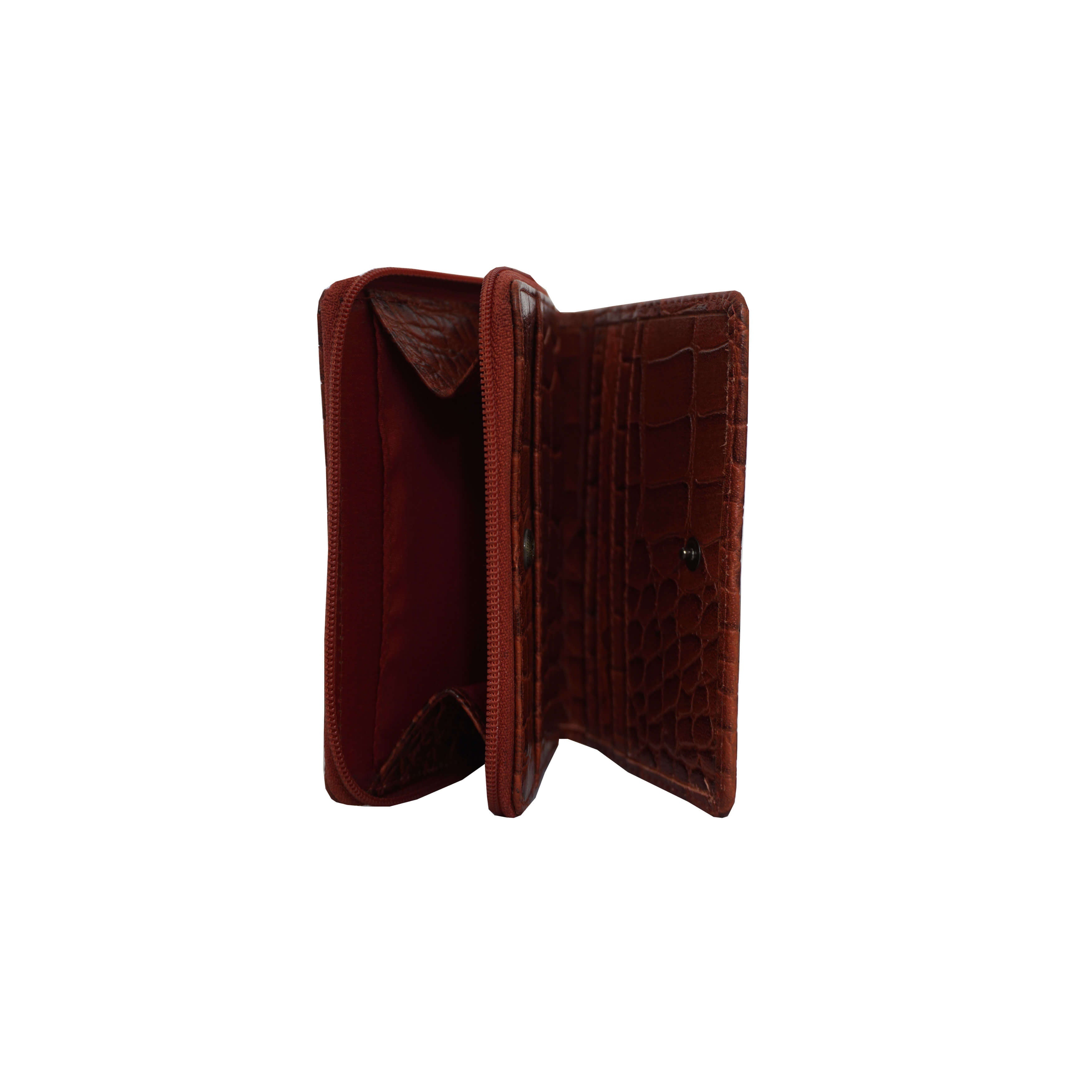 'JOLLY' Red Croc Real Leather Designer Zip-Top Wallet