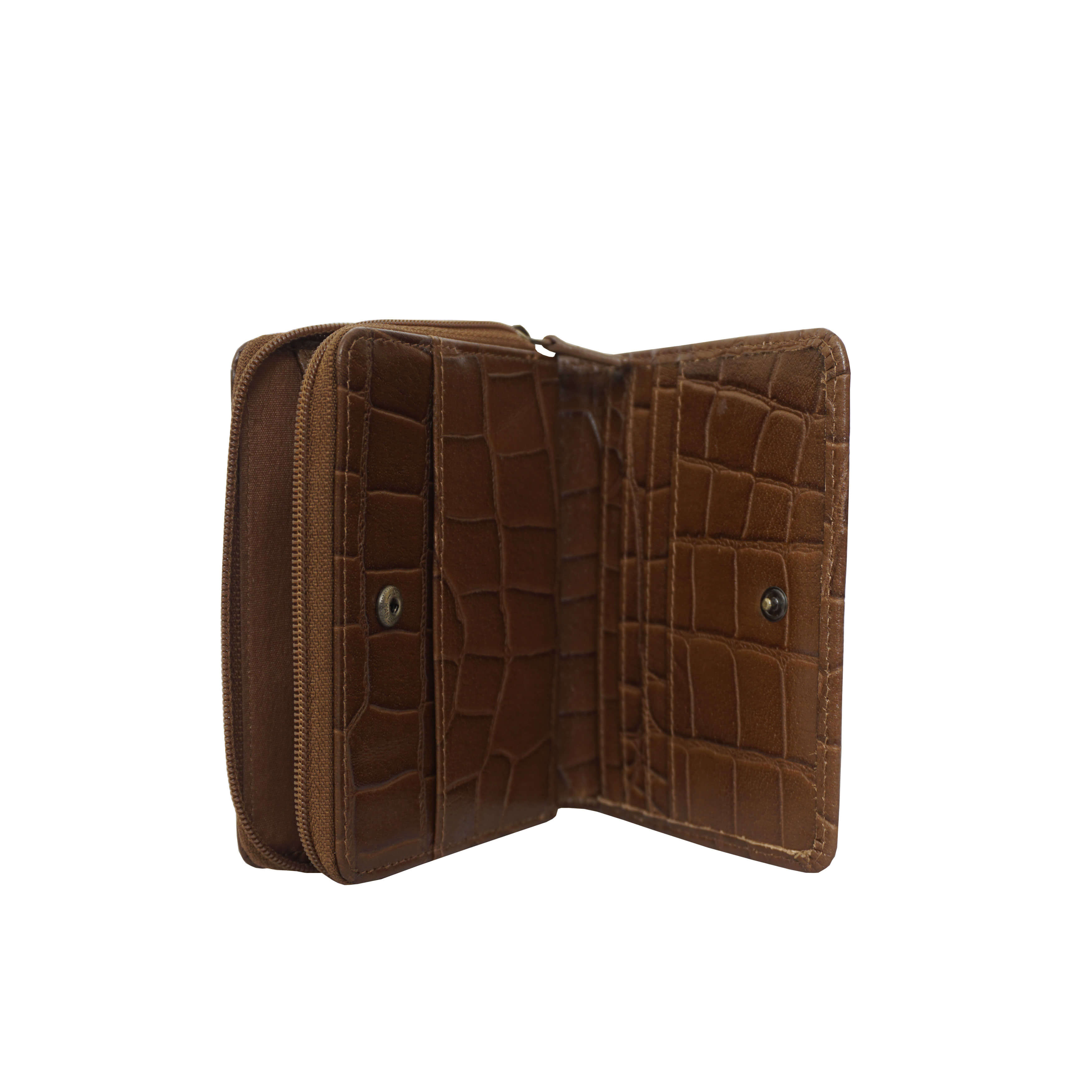 'JOLLY' Tan Croc Real Leather Designer Zip-Top Wallet