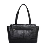 'JUDITH' Black Croc Real Leather Shoulder Bag