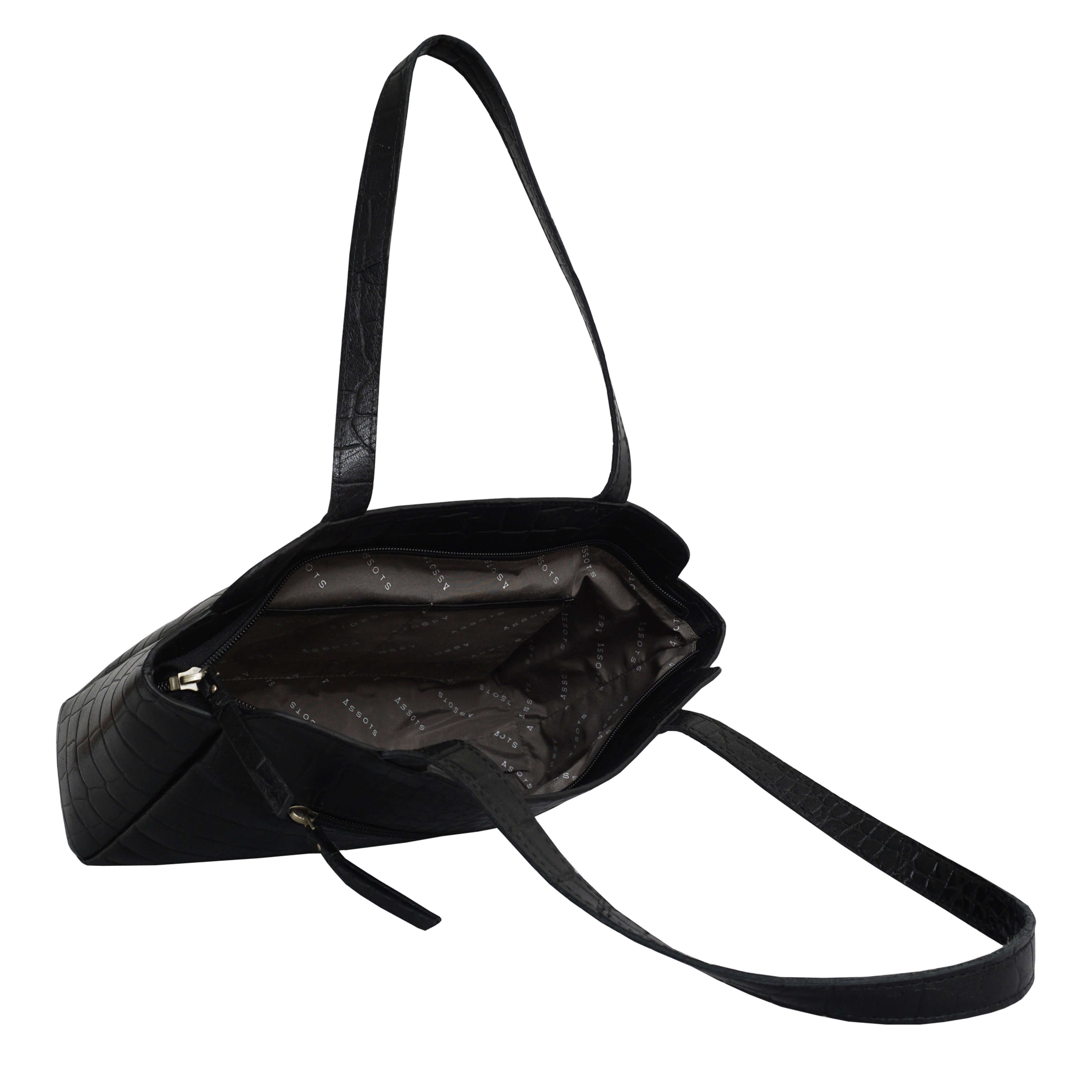 'JUDITH' Black Croc Real Leather Shoulder Bag