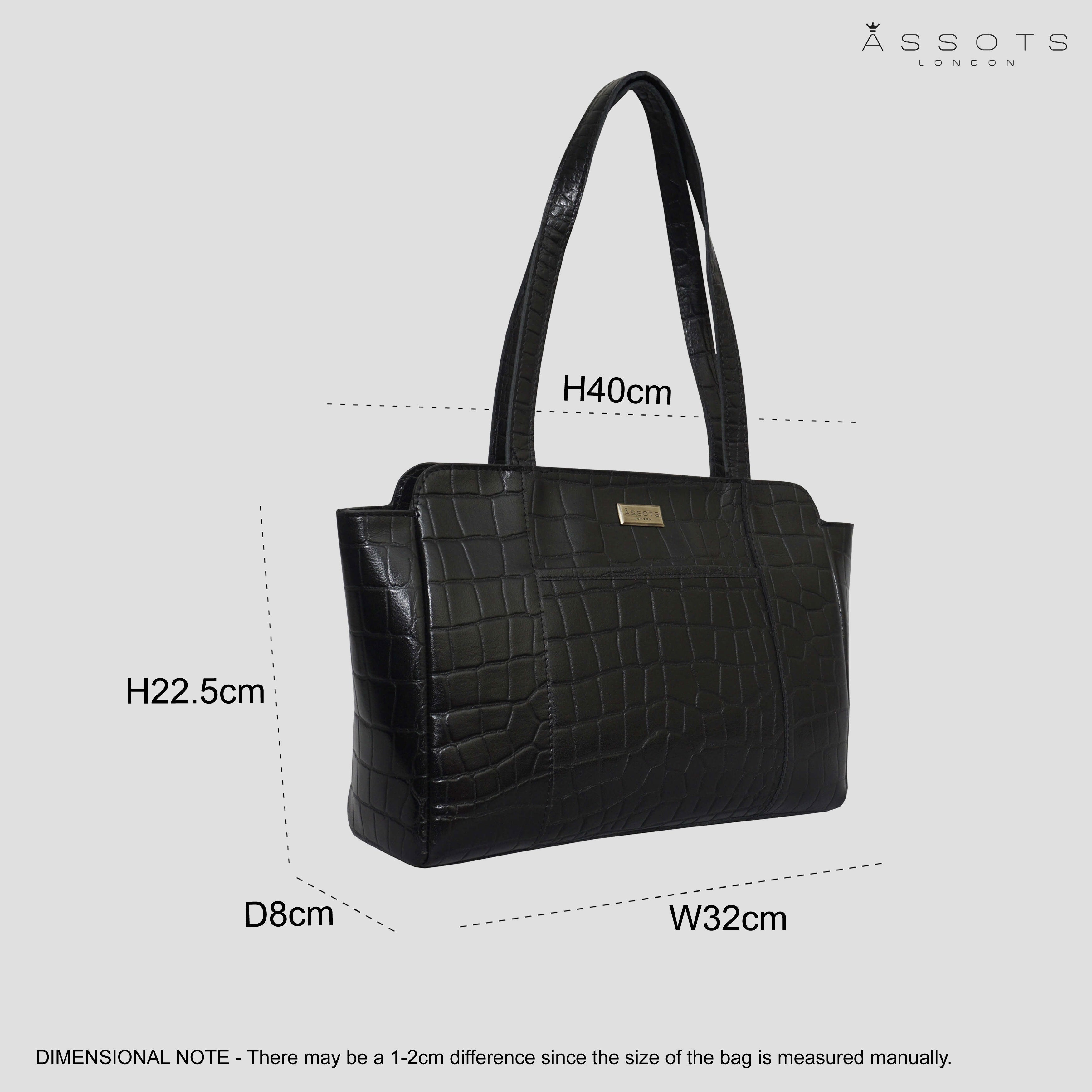 'JUDITH' Black Croc Real Leather Shoulder Bag