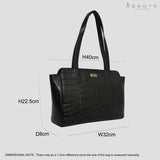 'JUDITH' Black Croc Real Leather Shoulder Bag