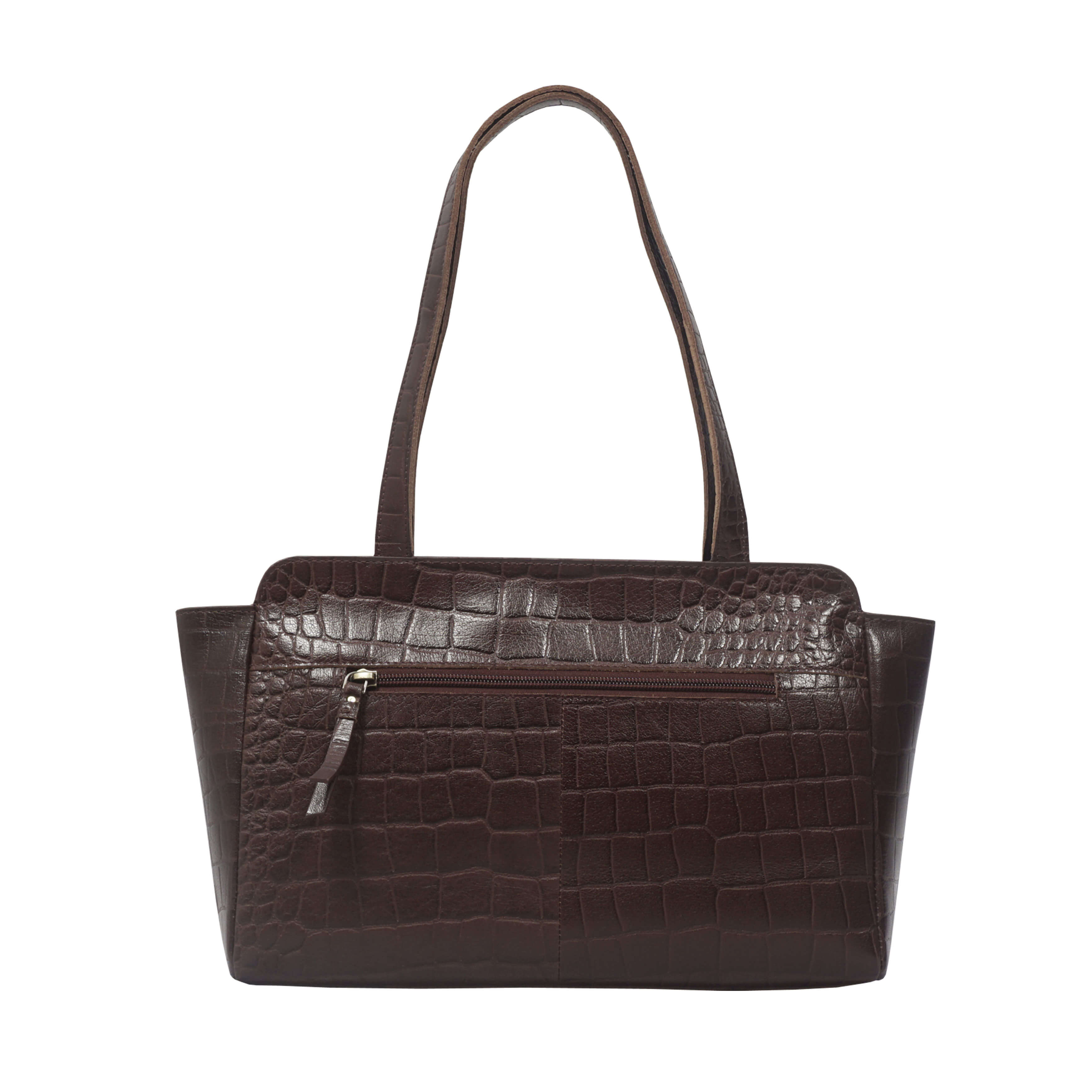 'JUDITH' Brown Croc Real Leather Shoulder Bag