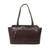 'JUDITH' Brown Croc Real Leather Shoulder Bag