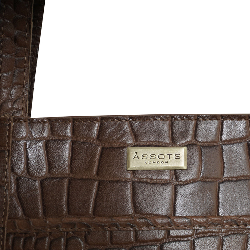 'JUDITH' Tan Croc Real Leather Shoulder Bag