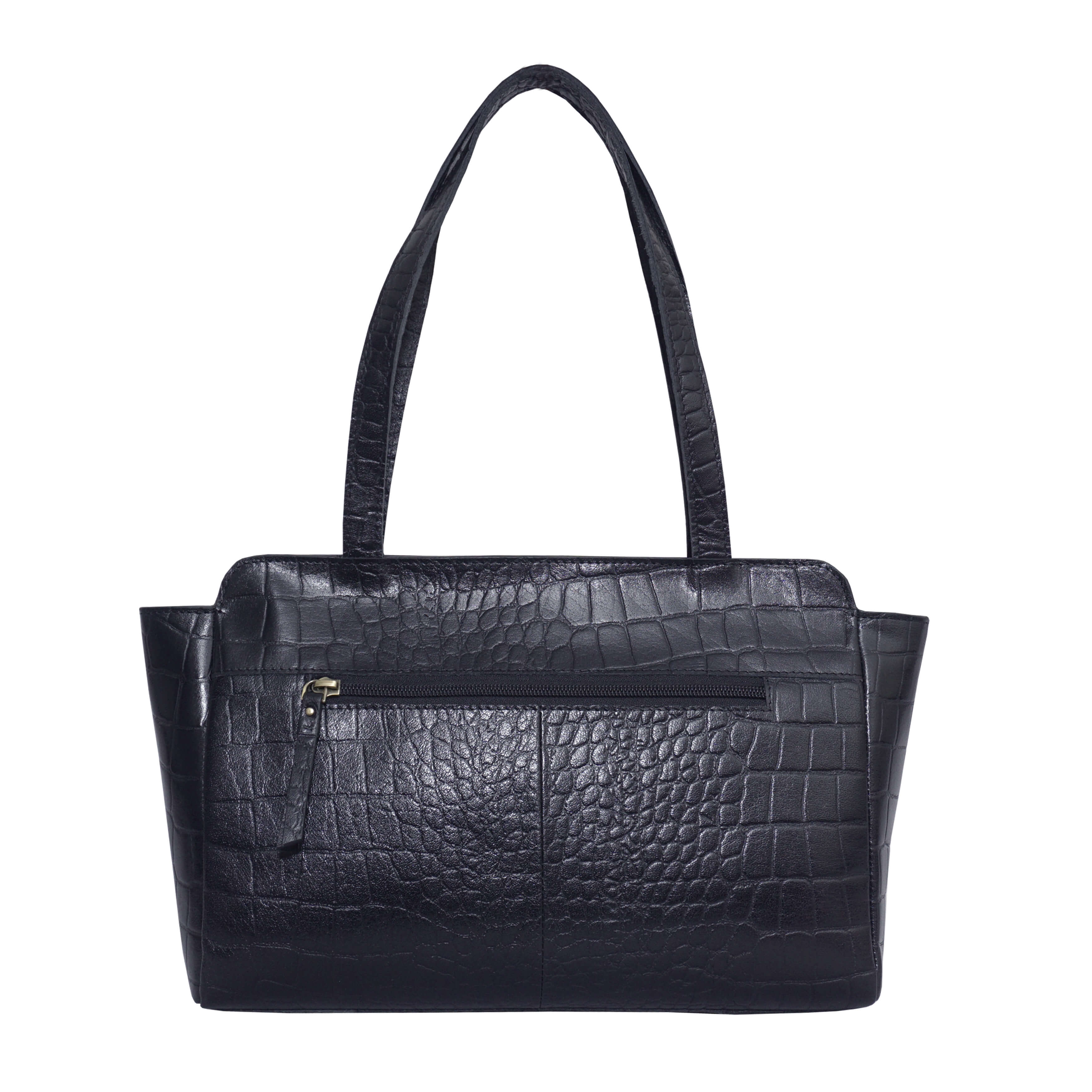 'JUDITH' Navy Croc Real Leather Shoulder Bag