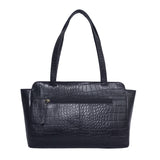 'JUDITH' Navy Croc Real Leather Shoulder Bag