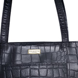'JUDITH' Navy Croc Real Leather Shoulder Bag