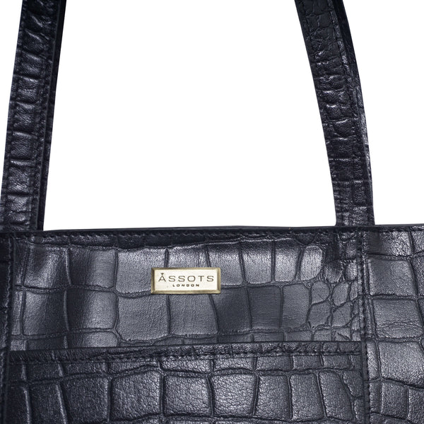 'JUDITH' Navy Croc Real Leather Shoulder Bag