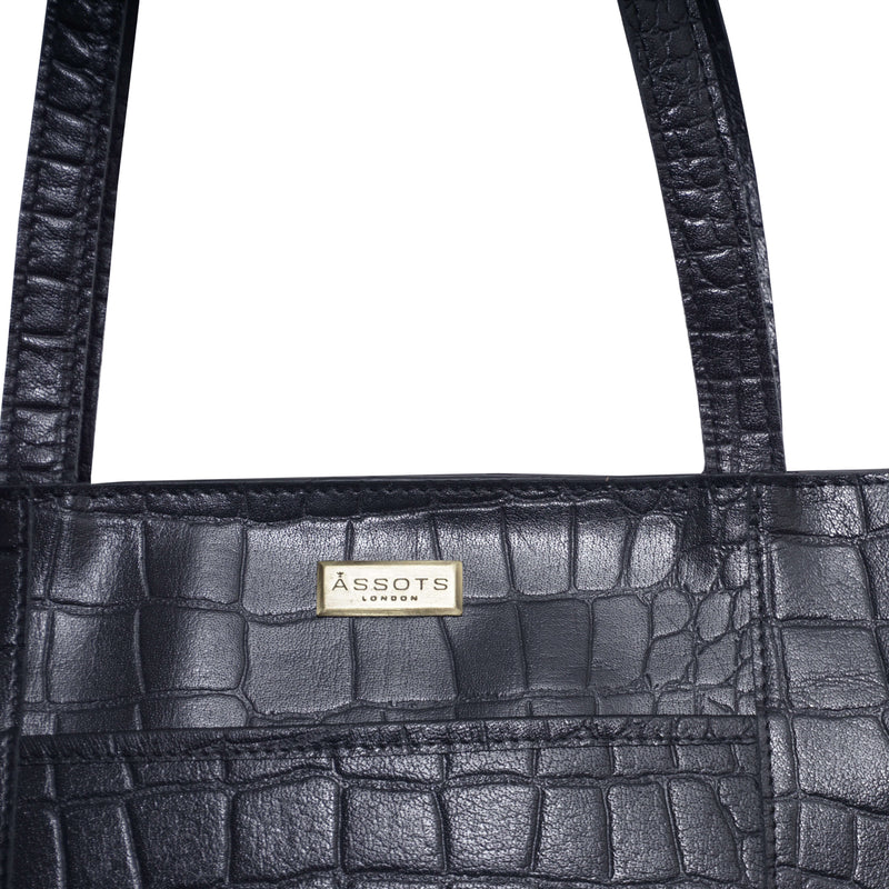 'JUDITH' Navy Croc Real Leather Shoulder Bag