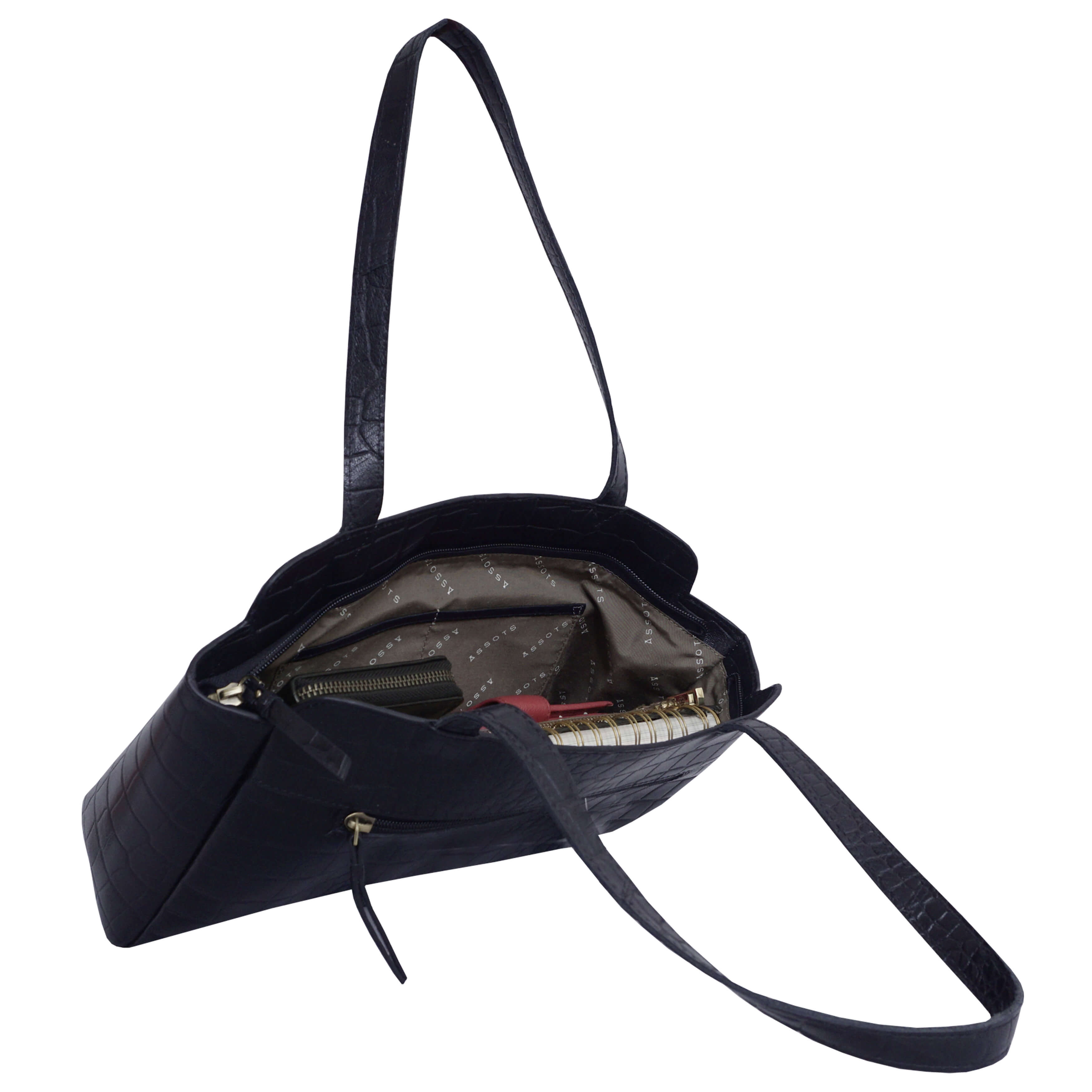 'JUDITH' Navy Croc Real Leather Shoulder Bag