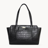 'JUDITH' Black Croc Real Leather Shoulder Bag