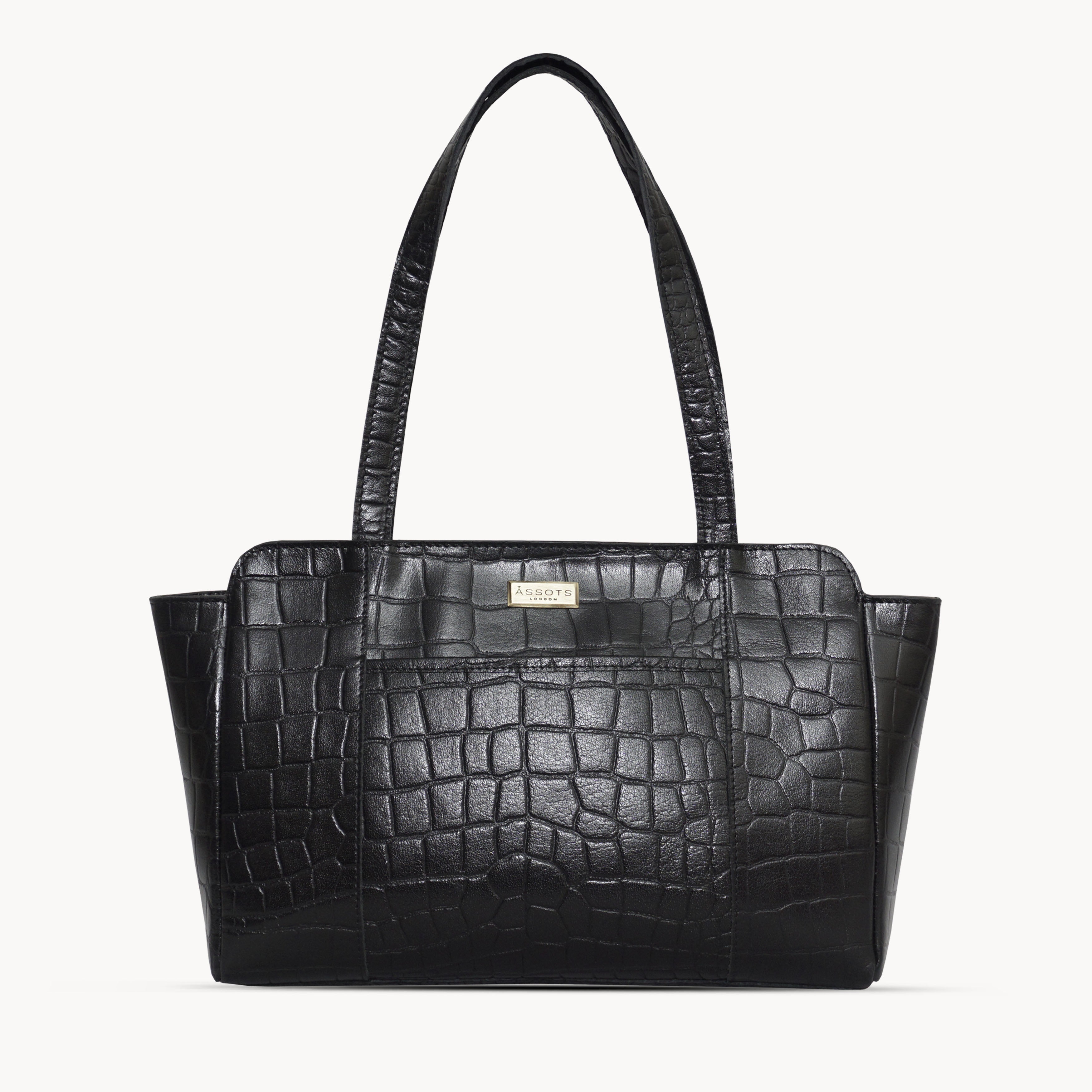 'JUDITH' Black Croc Real Leather Shoulder Bag