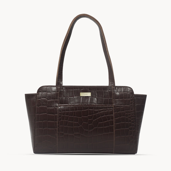 'JUDITH' Brown Croc Real Leather Shoulder Bag
