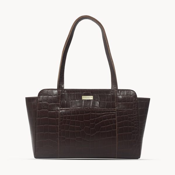 'JUDITH' Brown Croc Real Leather Shoulder Bag