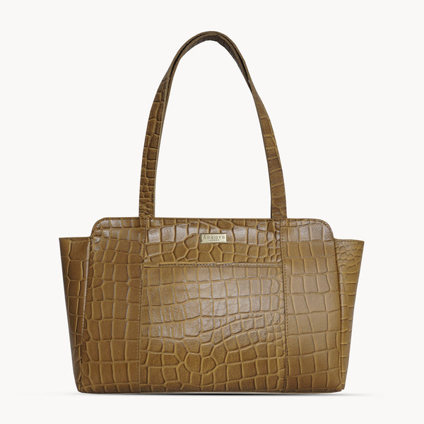 'JUDITH' Mustard Croc Real Leather Shoulder Bag