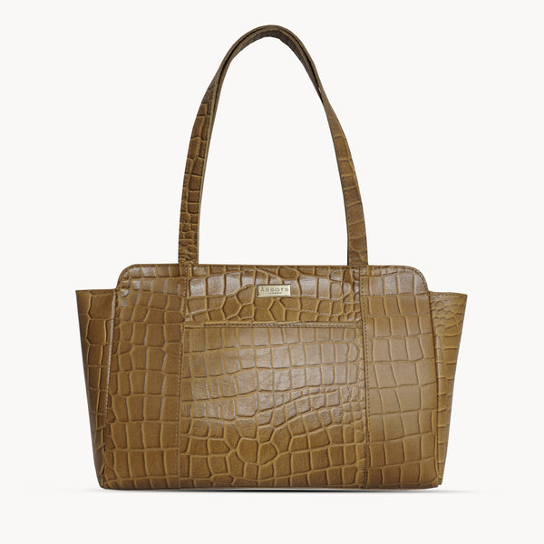 'JUDITH' Mustard Croc Real Leather Shoulder Bag