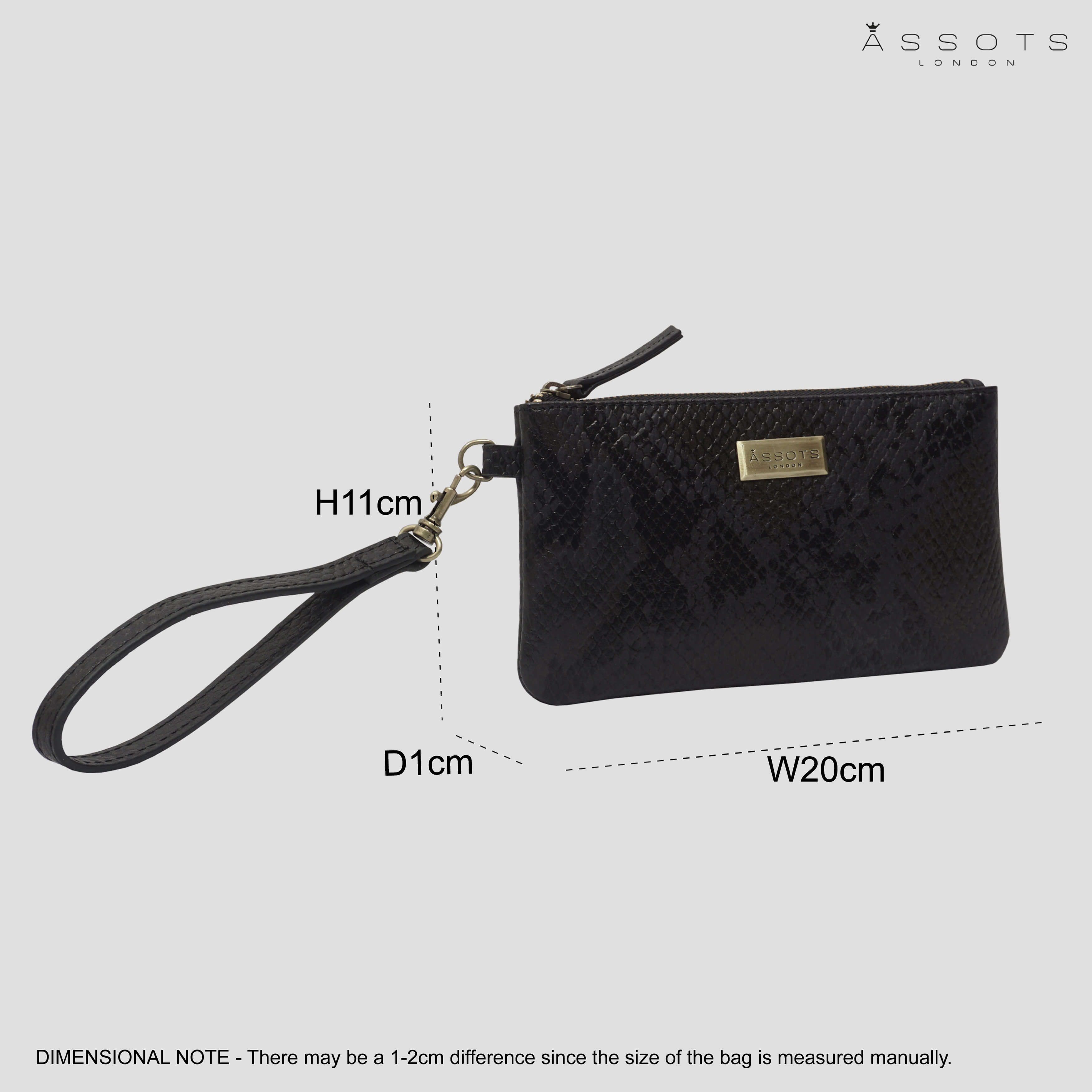 'KAREN' Black Snake Print Real Leather Wristlet Clutch Bag