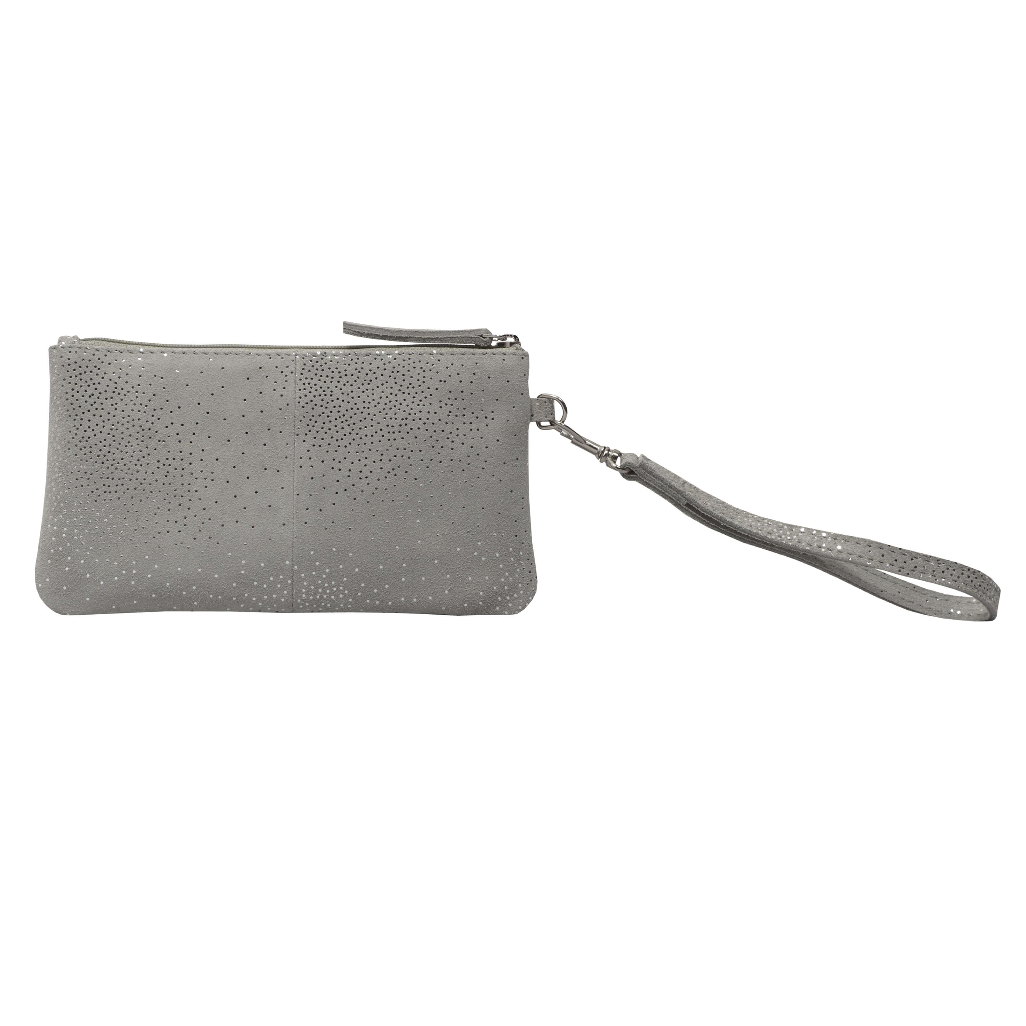 'KAREN' Grey Suede Leather with Silver Embellishment Wristlet Clutch Bag